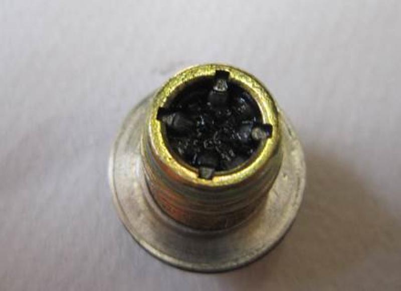 ドレーンボルトに付着した鉄粉。