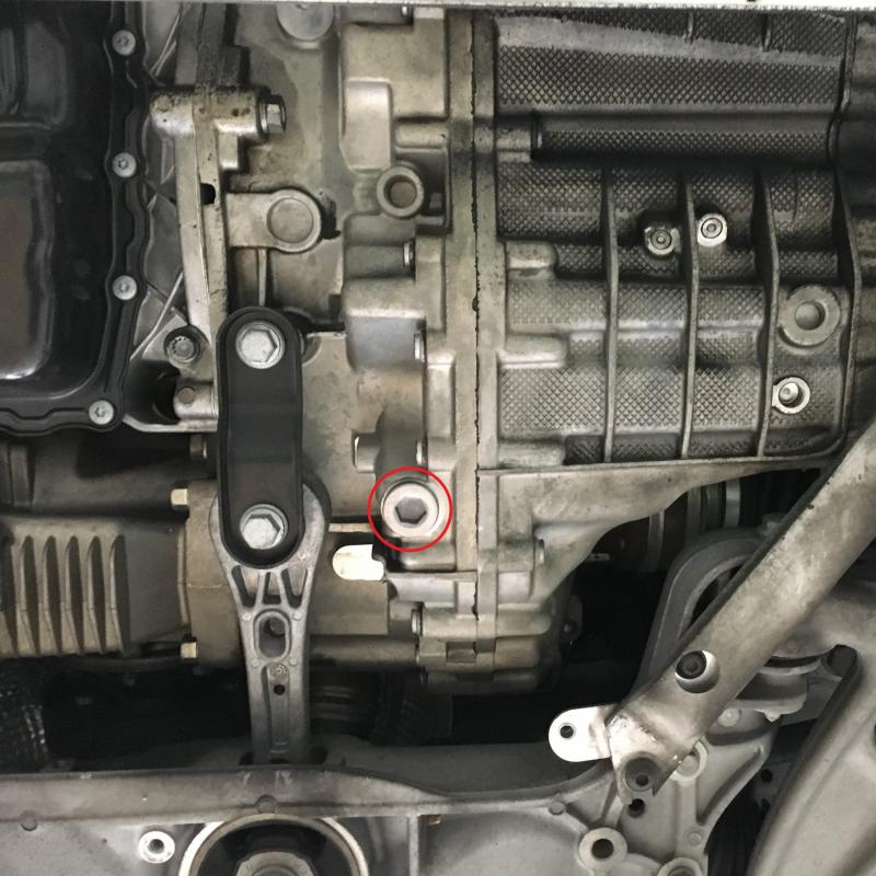 では実際に作業を進めていきます。
写真中央の赤マークがドレーンボルトになります。
