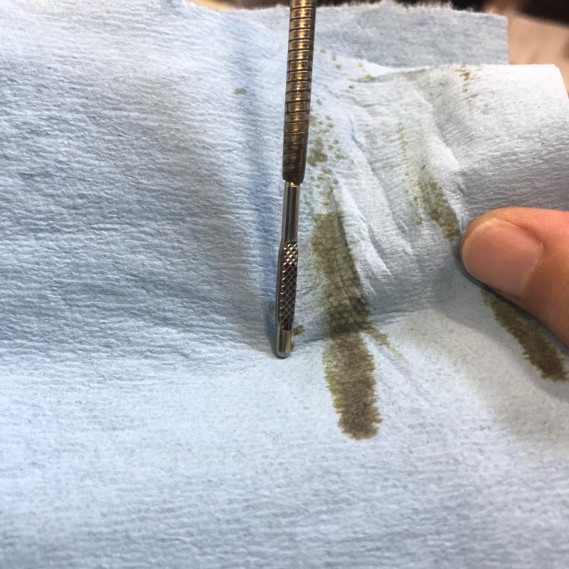 オイルレベルゲージでオイル量を確認します。
ゲージ内に収まっています。