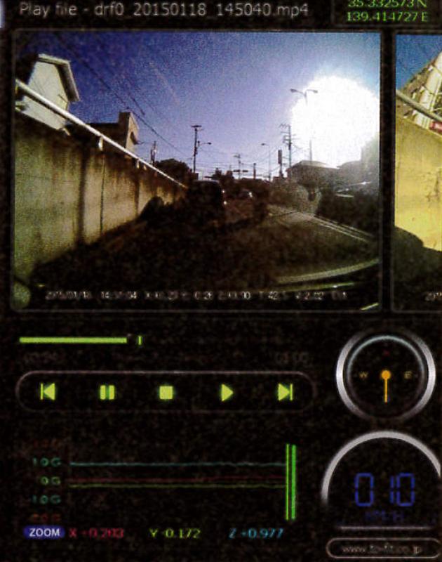 【Afrer】
SOD-1添加後は直後の走りからピタっと収まった。上記Beforeと同条件の走りによるドライブレコーダーの記録をもれば一目瞭然！前後軸を示す赤ラインがまったくぶれていない。